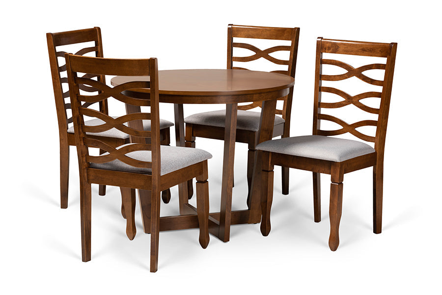 Baxton Studio Alicia Modern and Contemporary Grey Fabric Upholstered and Walnut Brown Finished Wood 5-Piece Dining Set
