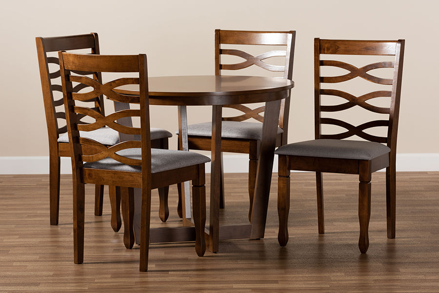 Baxton Studio Alicia Modern and Contemporary Grey Fabric Upholstered and Walnut Brown Finished Wood 5-Piece Dining Set