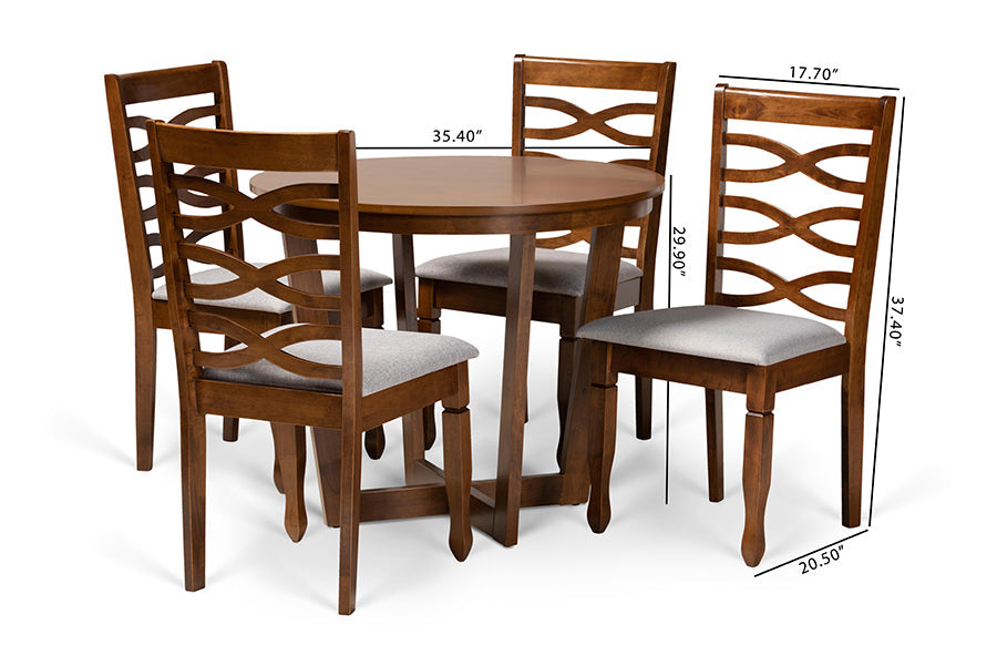 Baxton Studio Alicia Modern and Contemporary Grey Fabric Upholstered and Walnut Brown Finished Wood 5-Piece Dining Set