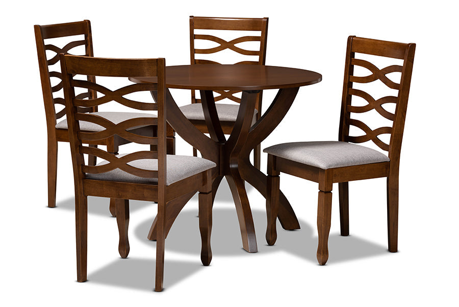 Baxton Studio Aspen Modern and Contemporary Grey Fabric Upholstered and Walnut Brown Finished Wood 5-Piece Dining Set