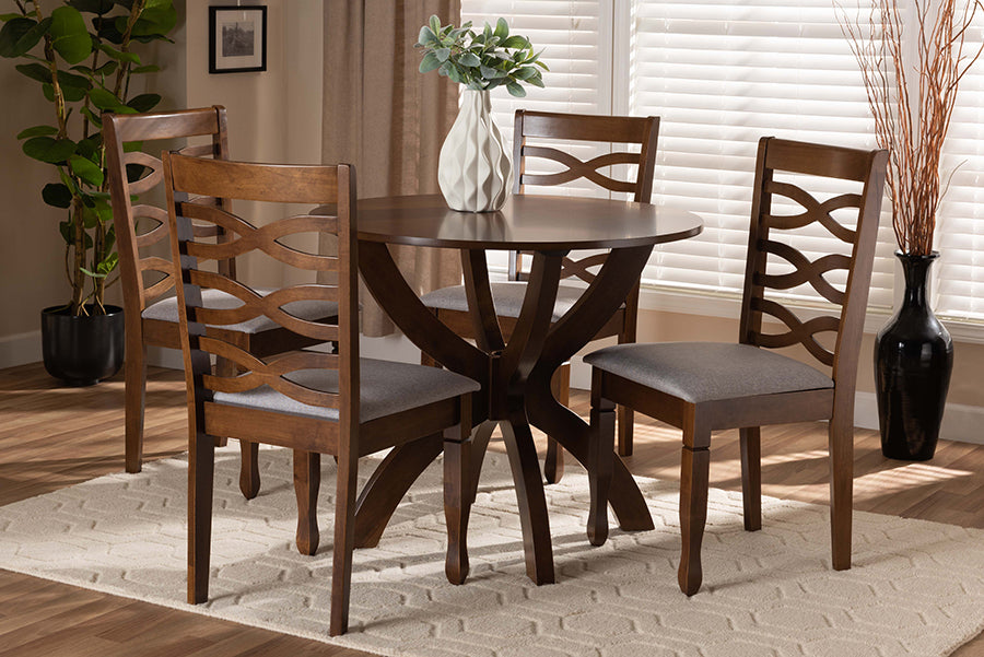 Baxton Studio Aspen Modern and Contemporary Grey Fabric Upholstered and Walnut Brown Finished Wood 5-Piece Dining Set