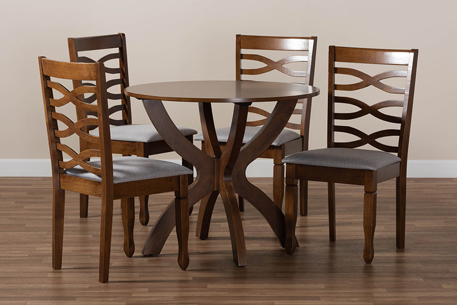 Baxton Studio Aspen Modern and Contemporary Grey Fabric Upholstered and Walnut Brown Finished Wood 5-Piece Dining Set