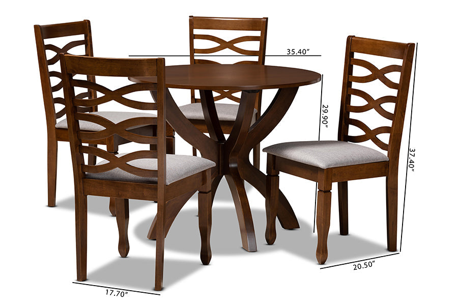 Baxton Studio Aspen Modern and Contemporary Grey Fabric Upholstered and Walnut Brown Finished Wood 5-Piece Dining Set