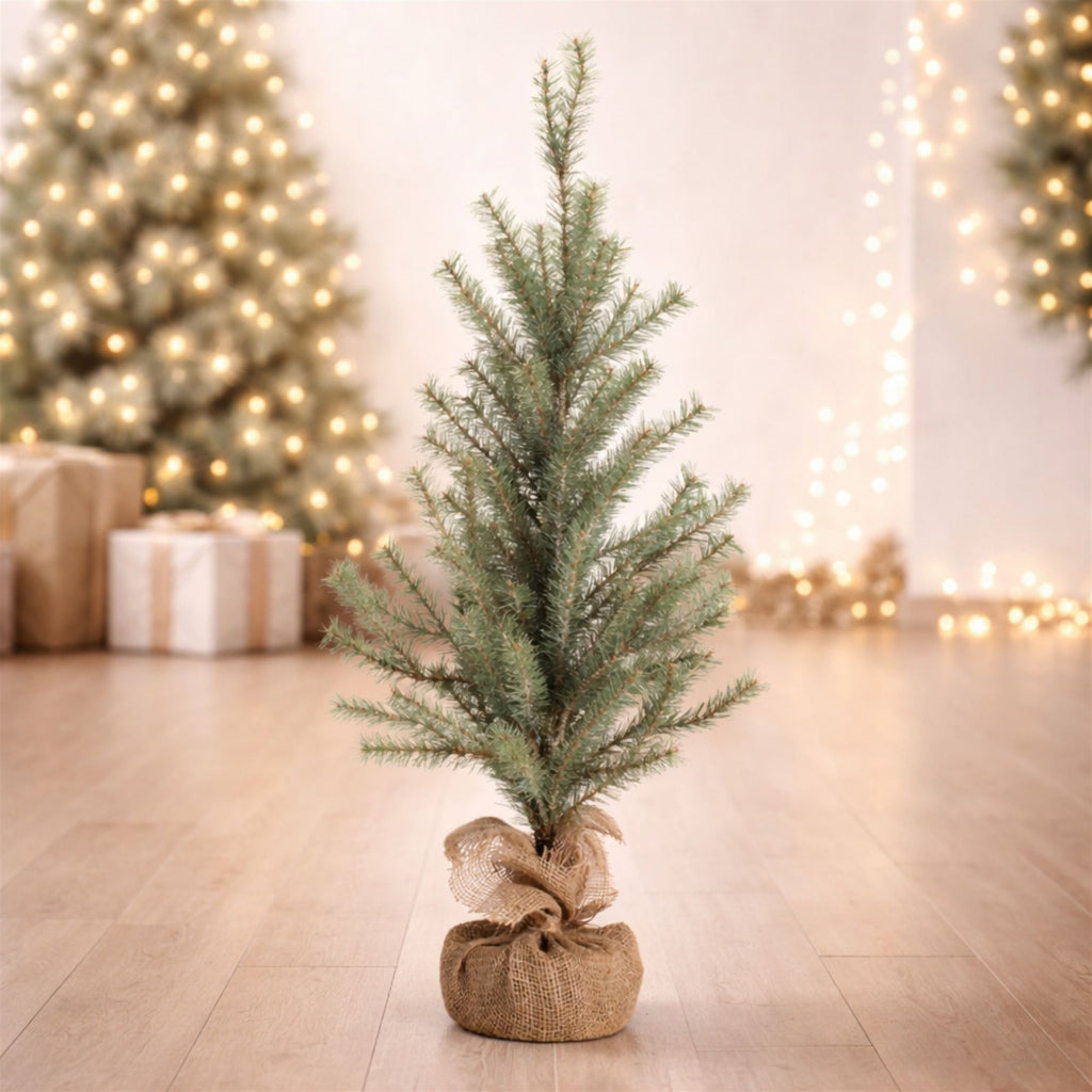 Glittered Pine Tree in Burlap 36"H