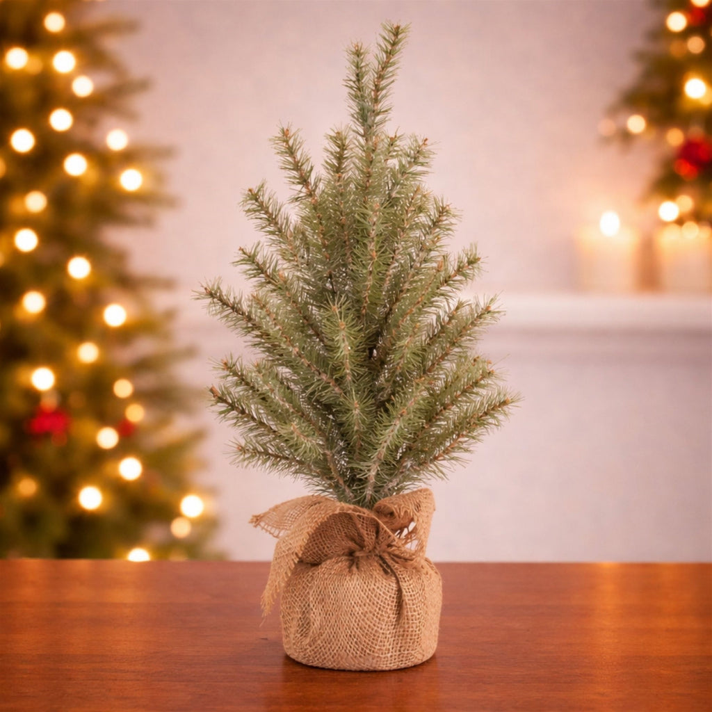 Glittered Pine Tree in Burlap 24"H