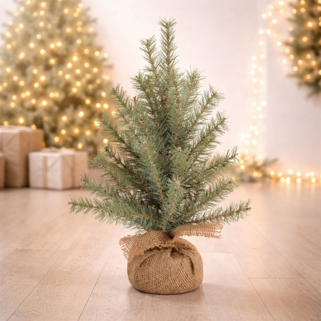 Glittered Pine Tree in Burlap 18"H