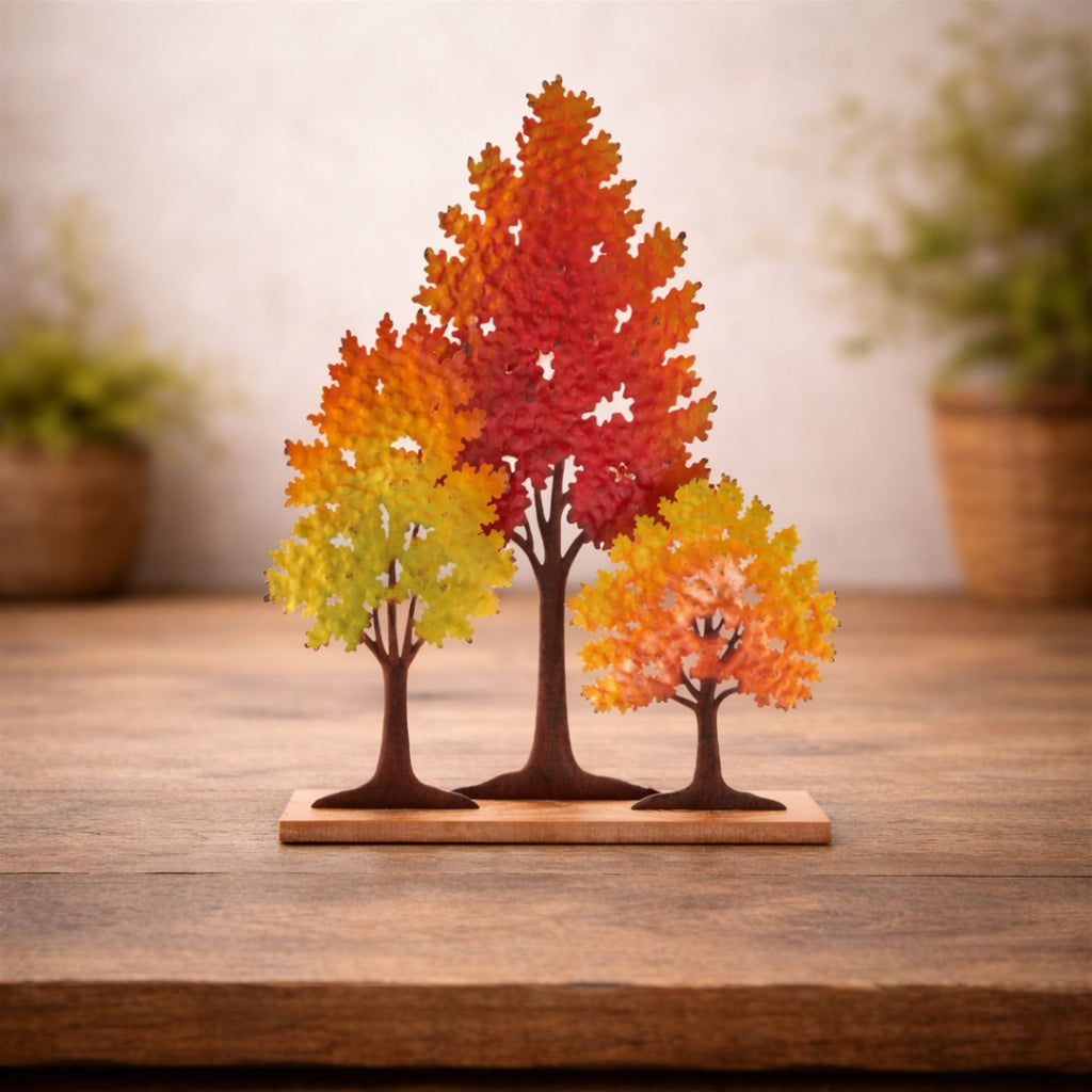 Cut-Out Metal Trees on Wood Base 24.5"H