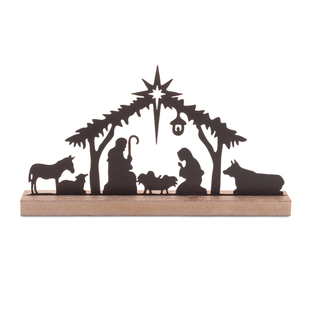 Metal Nativity Silhouette with Wood Base 11.75"L