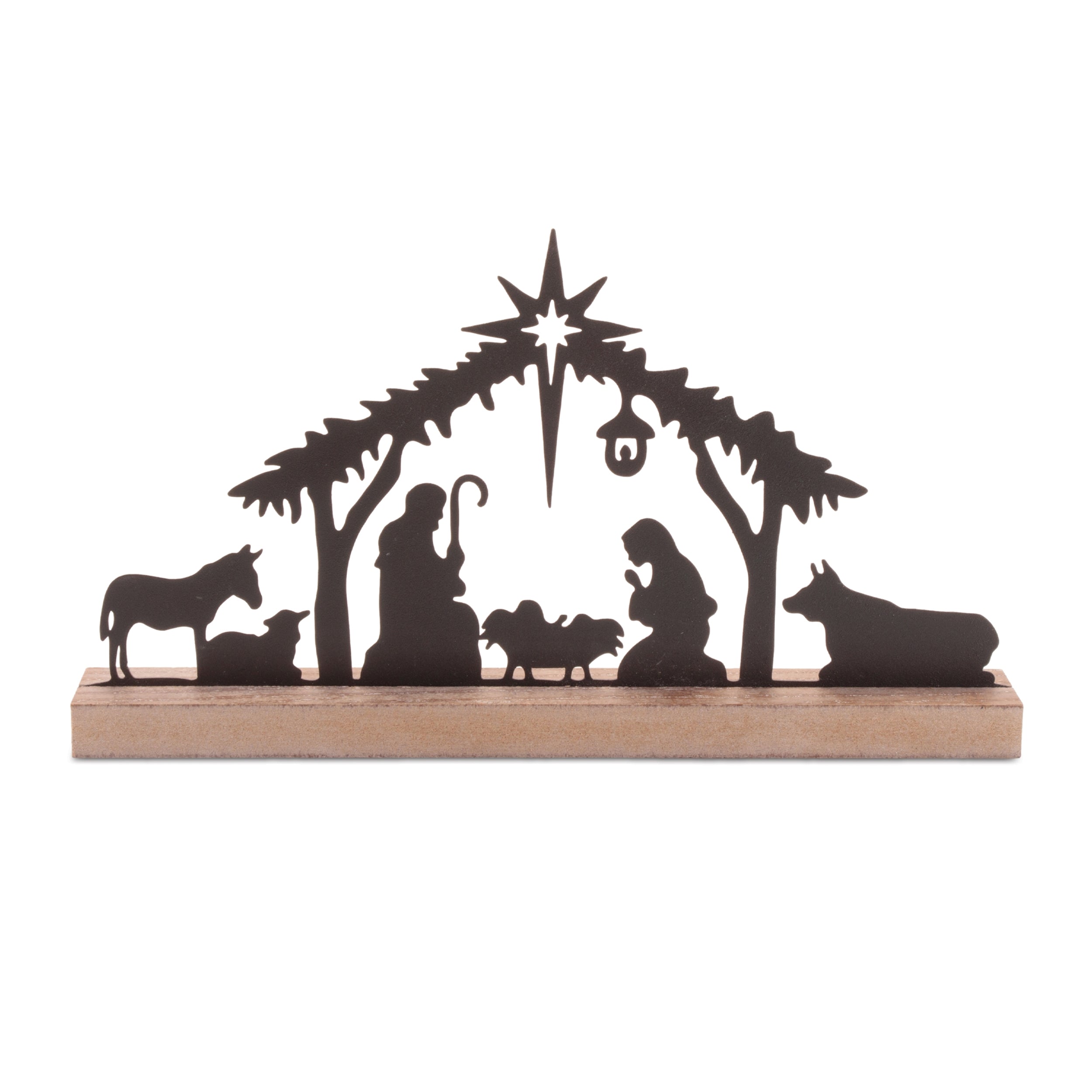 Metal Nativity Silhouette with Wood Base 11.75"L