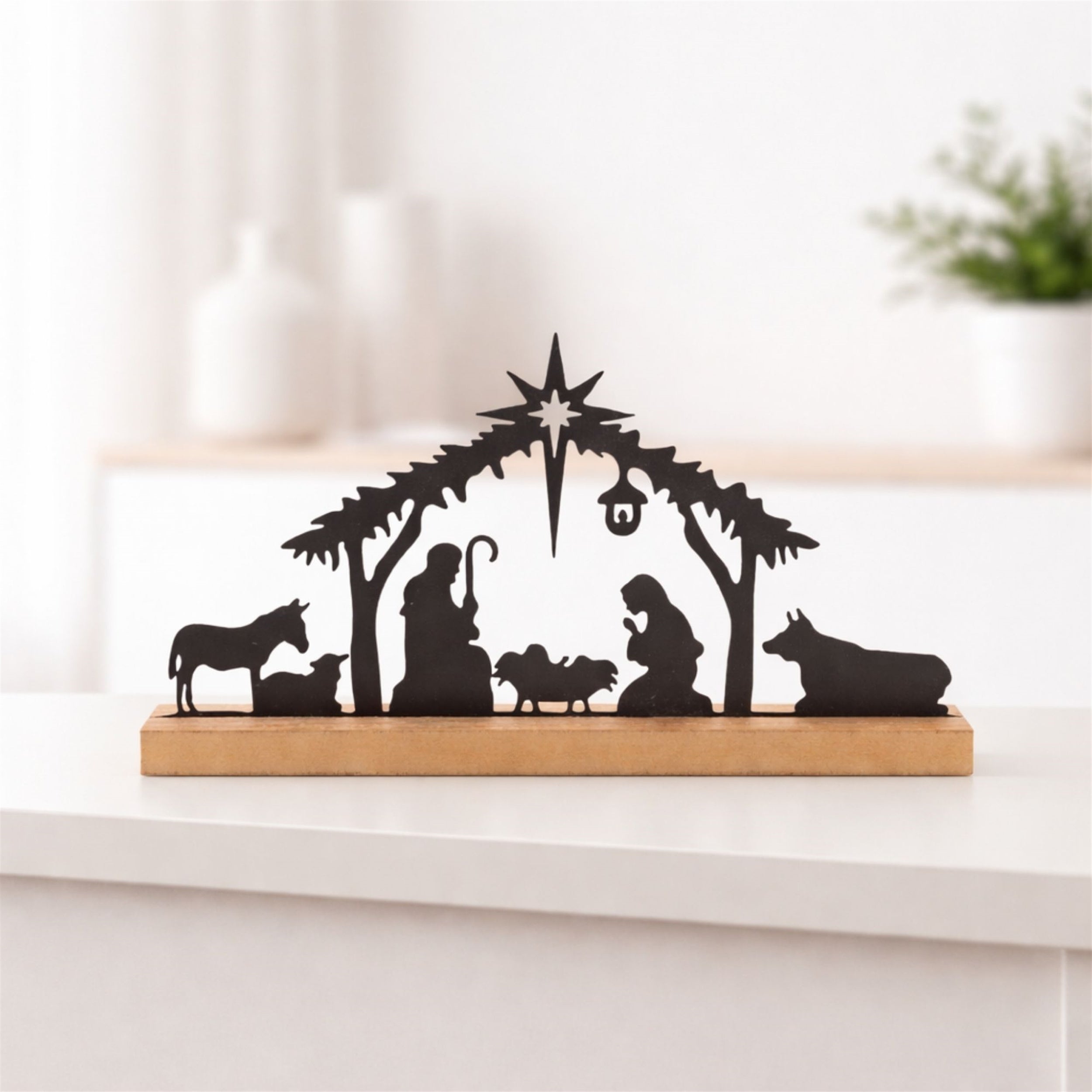 Metal Nativity Silhouette with Wood Base 11.75"L
