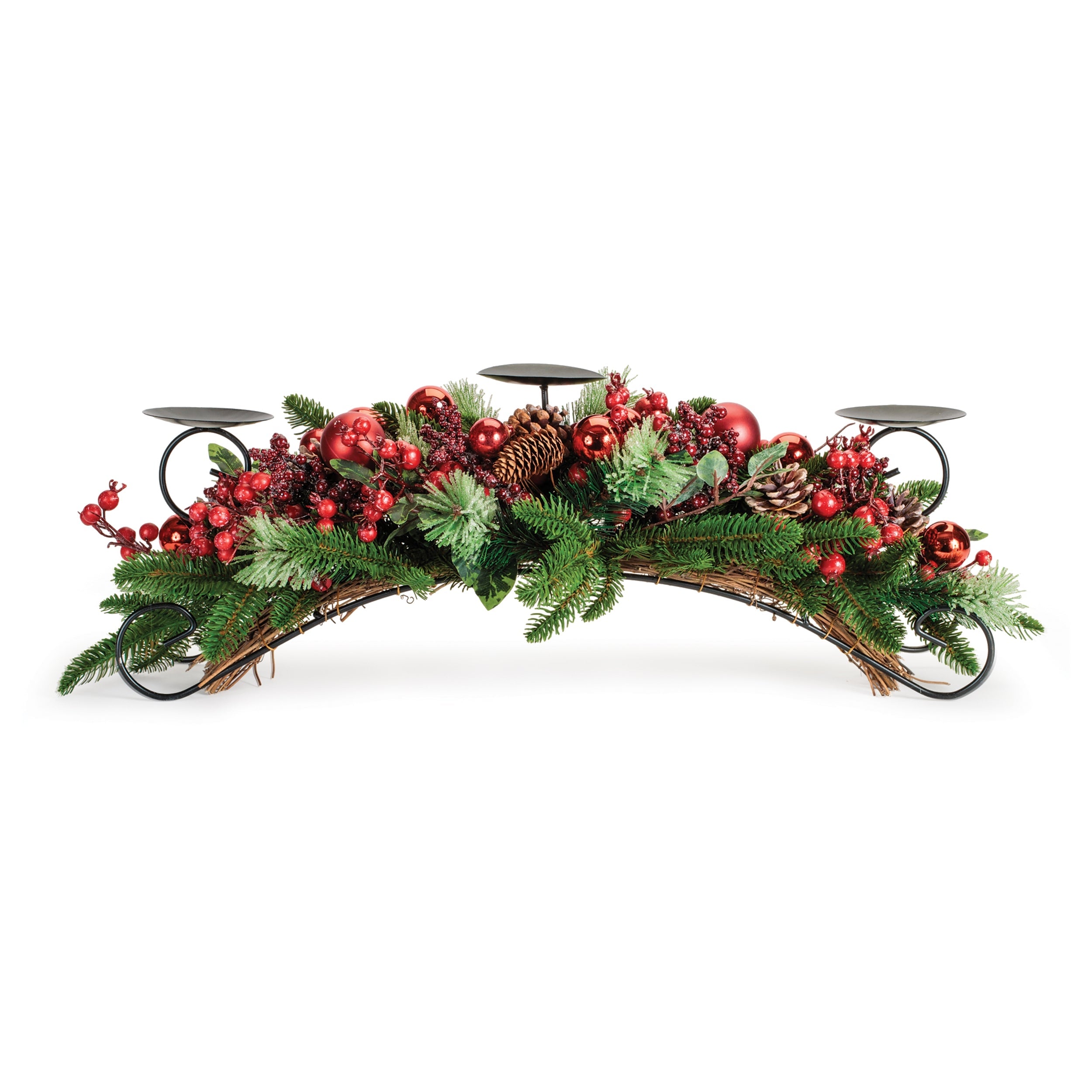 Decorated Pine and Berry Centerpiece Candle Holder 29"L