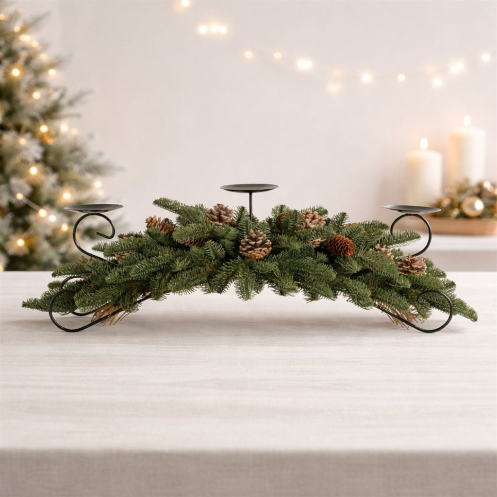 Pine and Pinecone Centerpiece Candle Holder 30"L