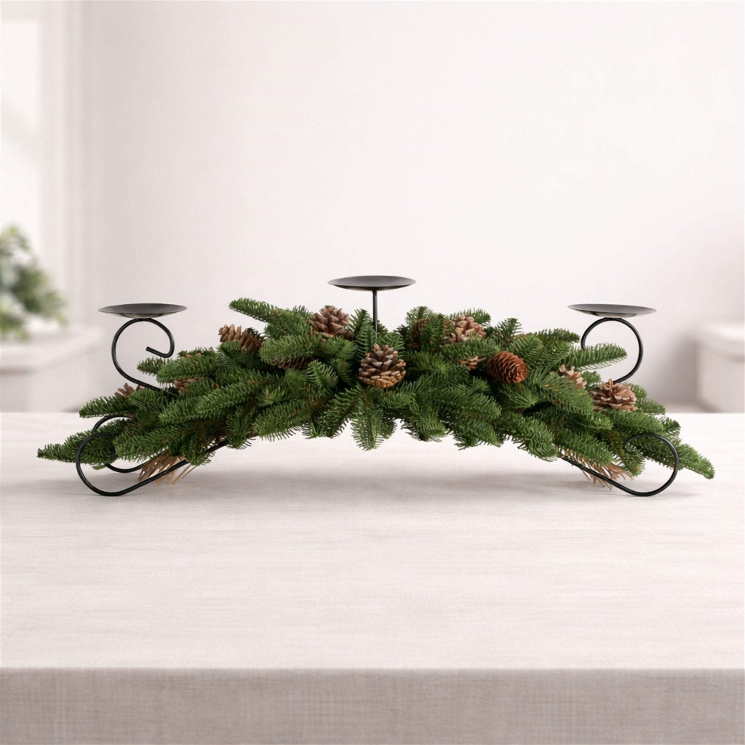 Pine and Pinecone Centerpiece Candle Holder 30"L