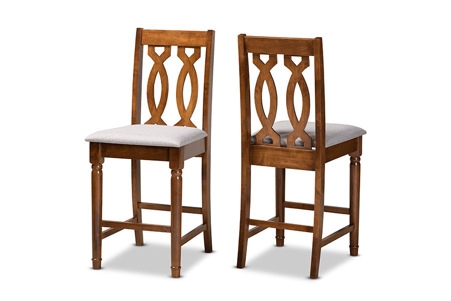 Baxton Studio Darcie Modern and Contemporary Grey Fabric Upholstered and Walnut Brown Finished Wood 2-Piece Counter Stool Set