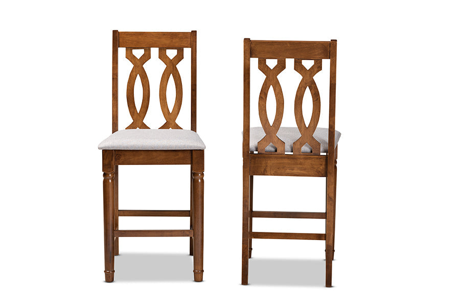 Baxton Studio Darcie Modern and Contemporary Grey Fabric Upholstered and Walnut Brown Finished Wood 2-Piece Counter Stool Set