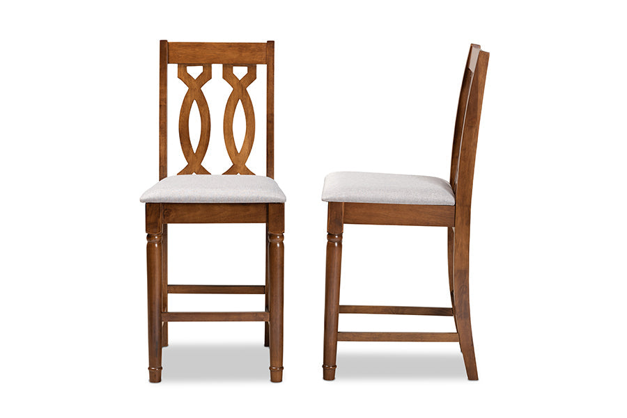 Baxton Studio Darcie Modern and Contemporary Grey Fabric Upholstered and Walnut Brown Finished Wood 2-Piece Counter Stool Set