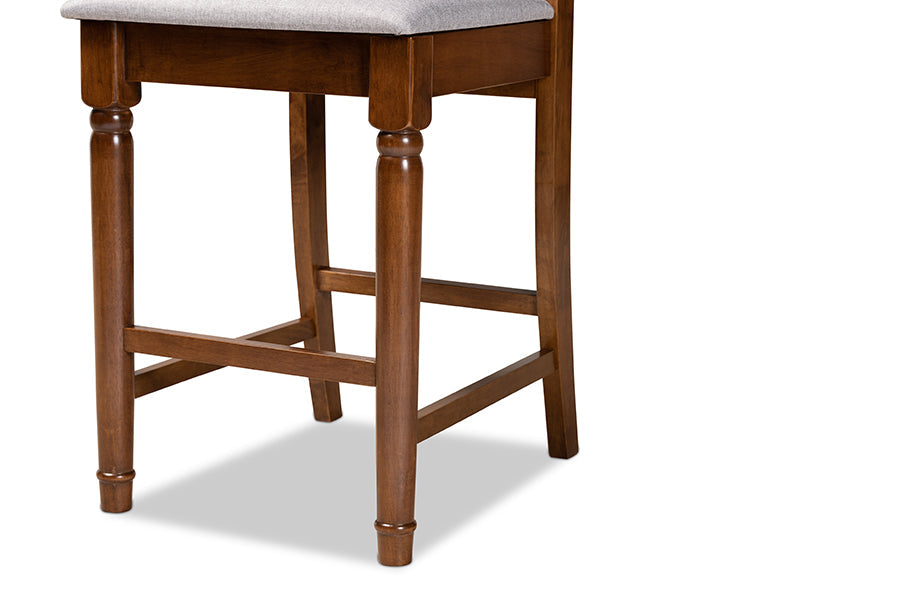Baxton Studio Darcie Modern and Contemporary Grey Fabric Upholstered and Walnut Brown Finished Wood 2-Piece Counter Stool Set