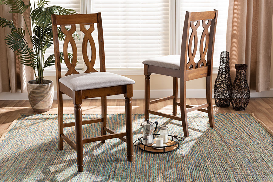 Baxton Studio Darcie Modern and Contemporary Grey Fabric Upholstered and Walnut Brown Finished Wood 2-Piece Counter Stool Set