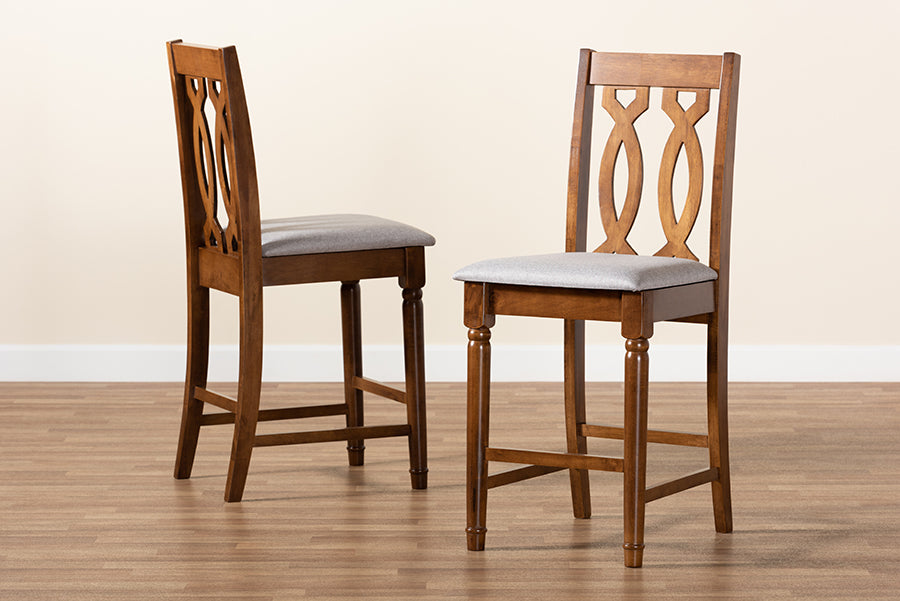 Baxton Studio Darcie Modern and Contemporary Grey Fabric Upholstered and Walnut Brown Finished Wood 2-Piece Counter Stool Set