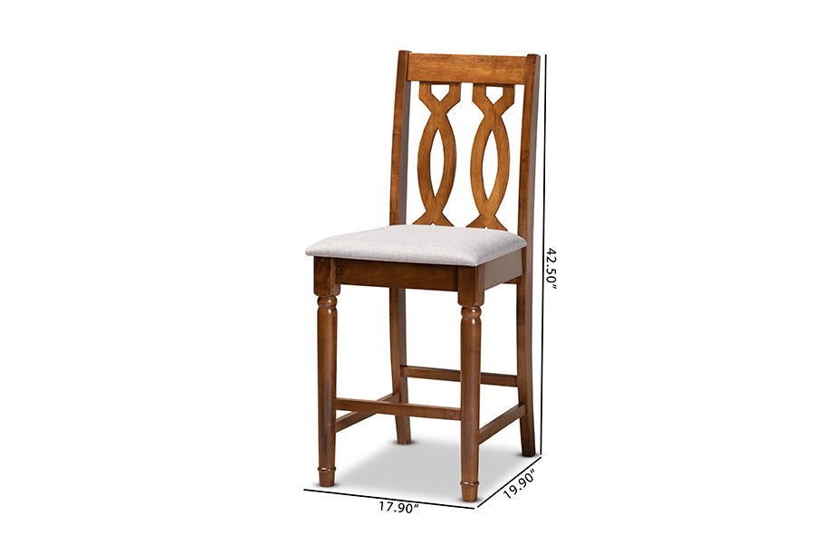 Baxton Studio Darcie Modern and Contemporary Grey Fabric Upholstered and Walnut Brown Finished Wood 2-Piece Counter Stool Set
