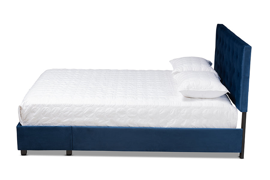 Baxton Studio Caronia Modern and Contemporary Navy Blue Velvet Fabric Upholstered 2-Drawer Queen Size Platform Storage Bed