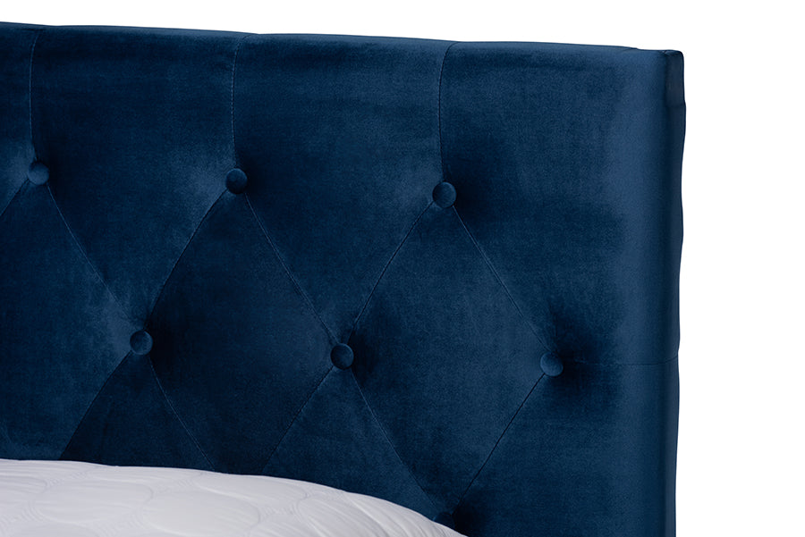 Baxton Studio Caronia Modern and Contemporary Navy Blue Velvet Fabric Upholstered 2-Drawer Queen Size Platform Storage Bed