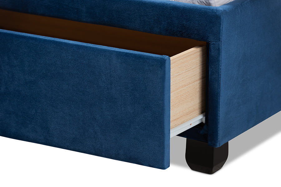 Baxton Studio Caronia Modern and Contemporary Navy Blue Velvet Fabric Upholstered 2-Drawer Queen Size Platform Storage Bed