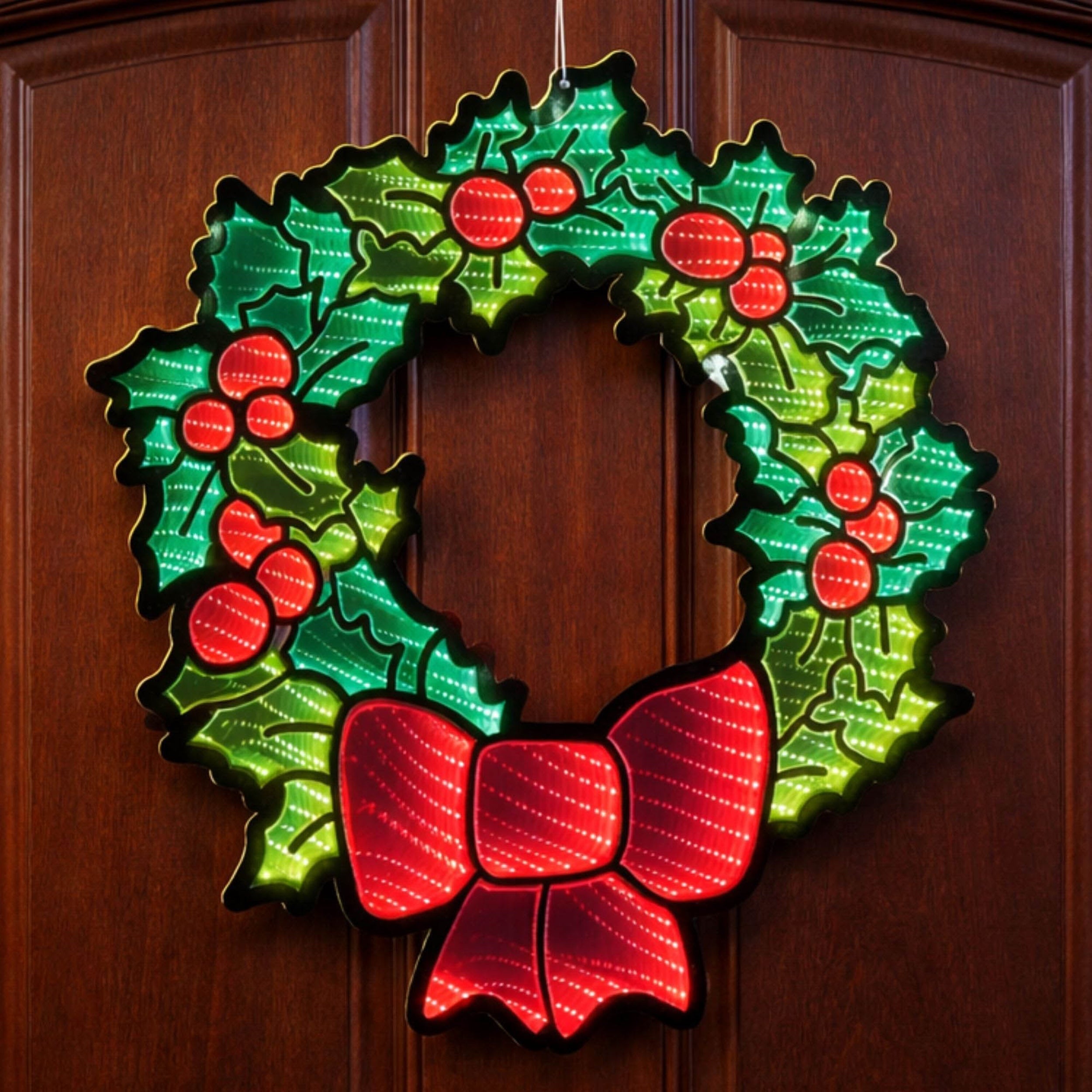 Hanging Holly Wreath with Bow Ekkolight 24"H