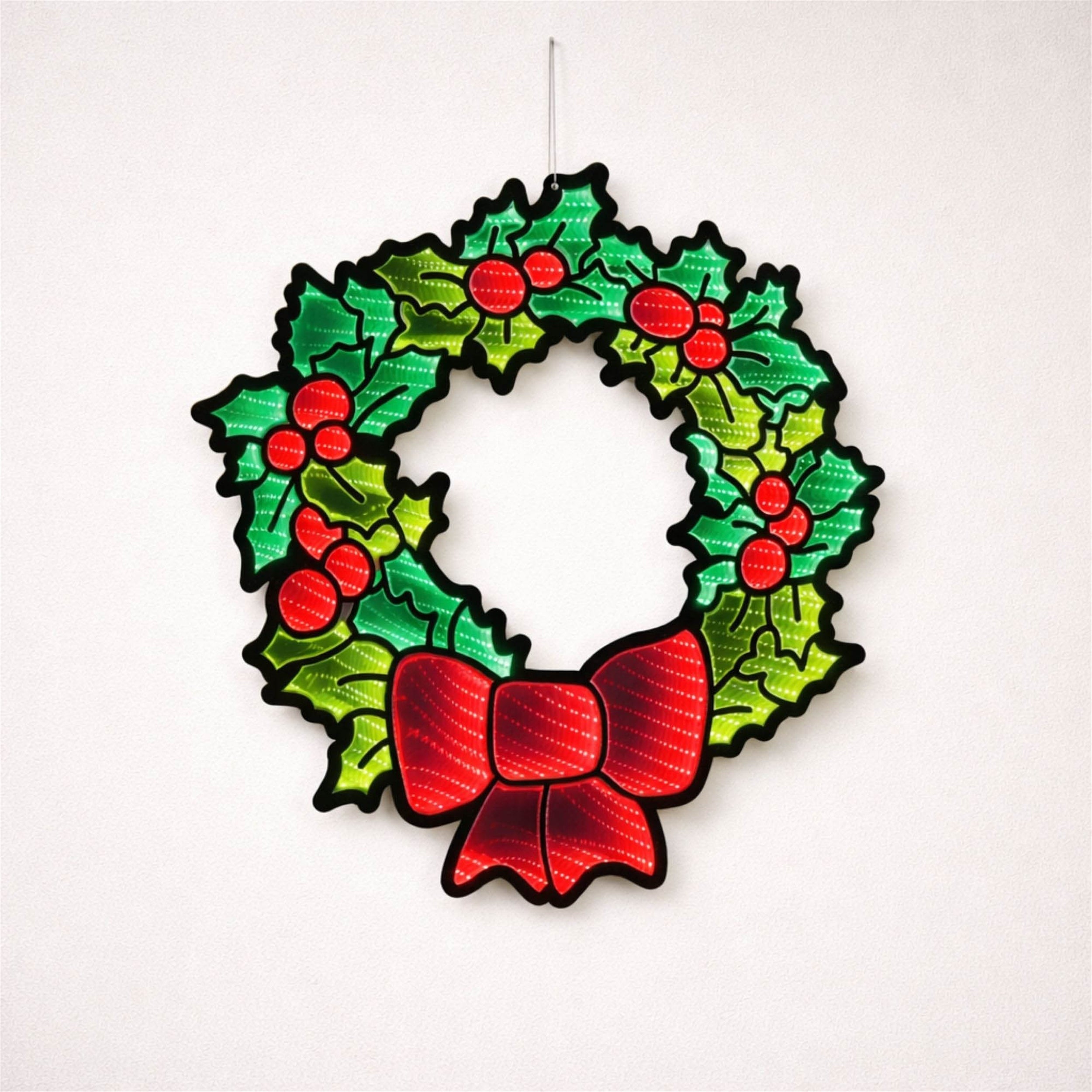 Hanging Holly Wreath with Bow Ekkolight 24"H