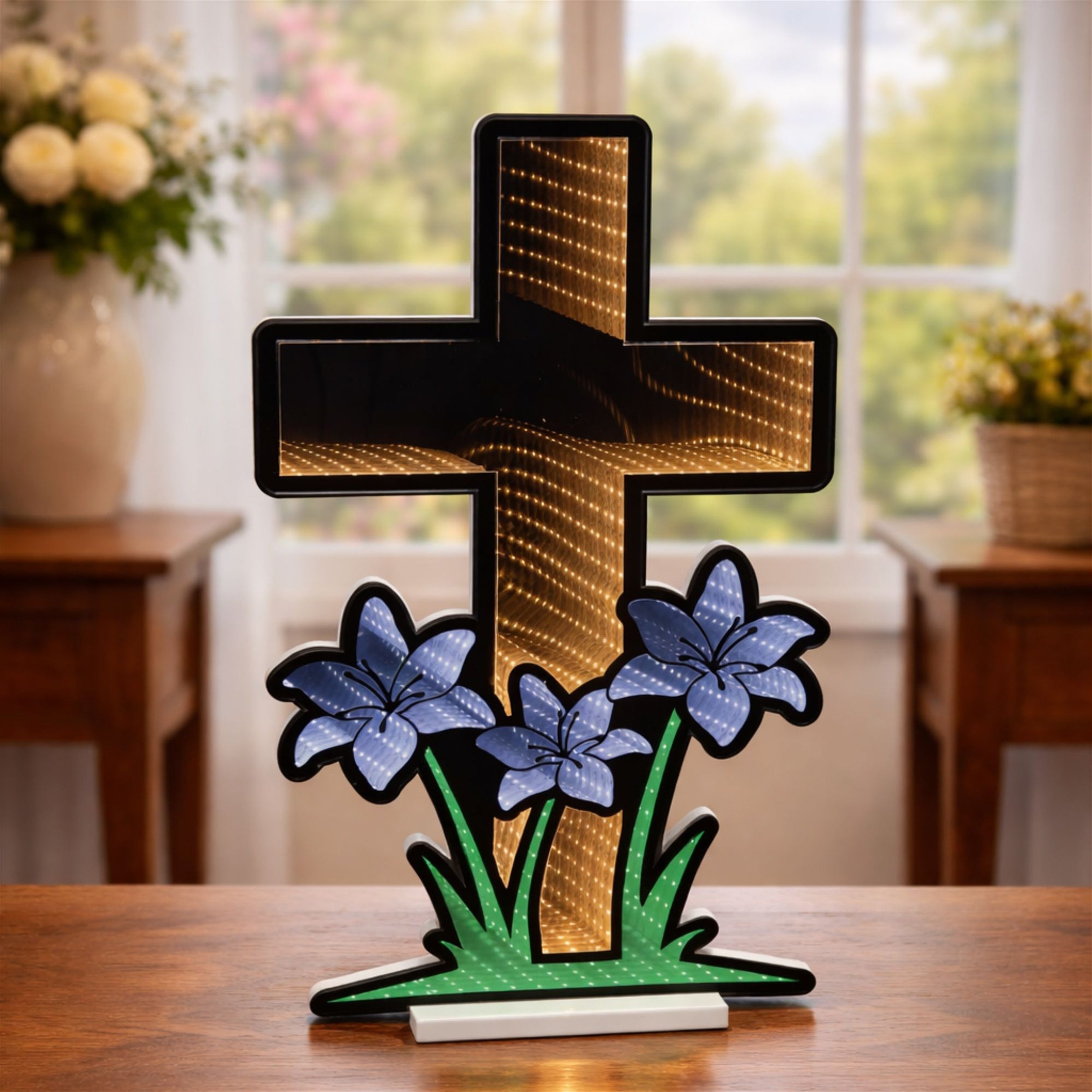 Cross with Lily Flowers Ekkolight 24"H