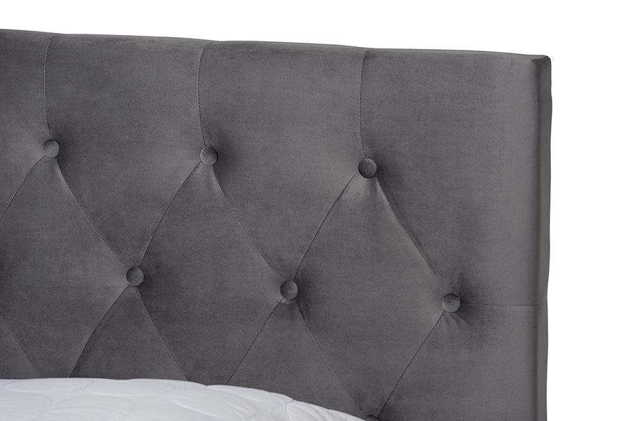 Baxton Studio Caronia Modern and Contemporary Grey Velvet Fabric Upholstered 2-Drawer King Size Platform Storage Bed