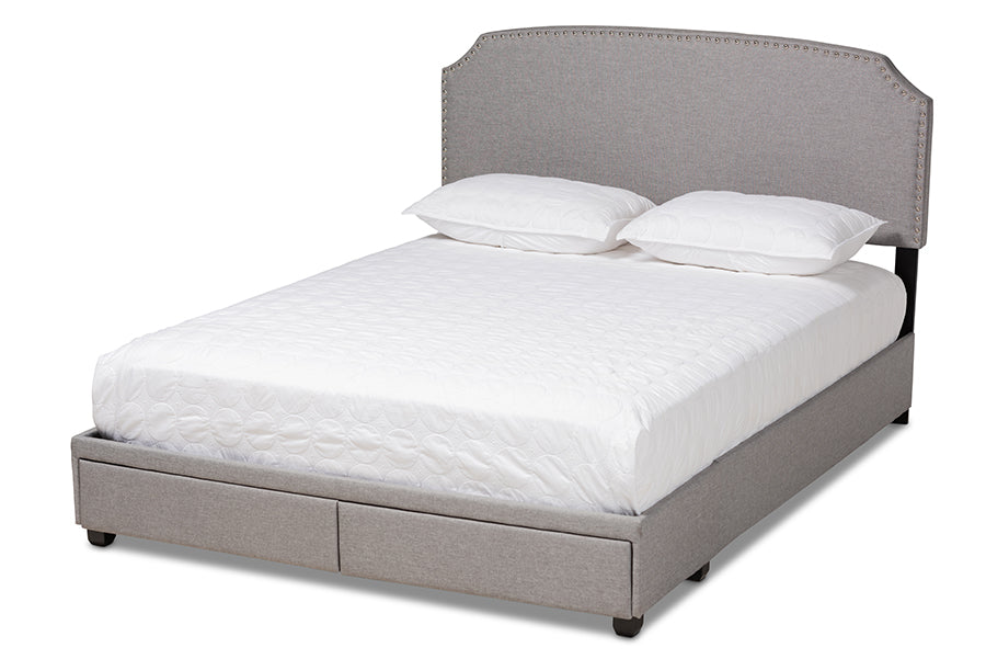Baxton Studio Larese Light Grey Fabric Upholstered 2-Drawer King Size Platform Storage Bed