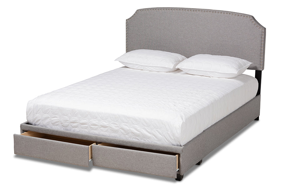Baxton Studio Larese Light Grey Fabric Upholstered 2-Drawer King Size Platform Storage Bed