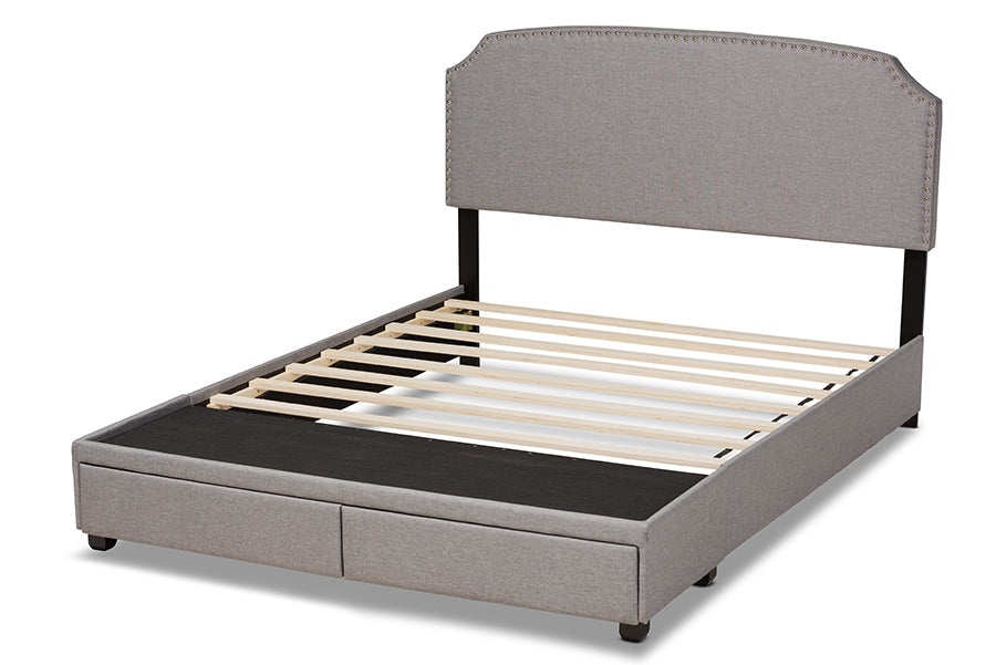 Baxton Studio Larese Light Grey Fabric Upholstered 2-Drawer King Size Platform Storage Bed