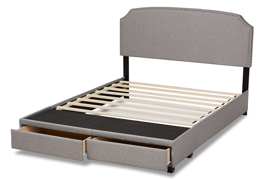 Baxton Studio Larese Light Grey Fabric Upholstered 2-Drawer King Size Platform Storage Bed
