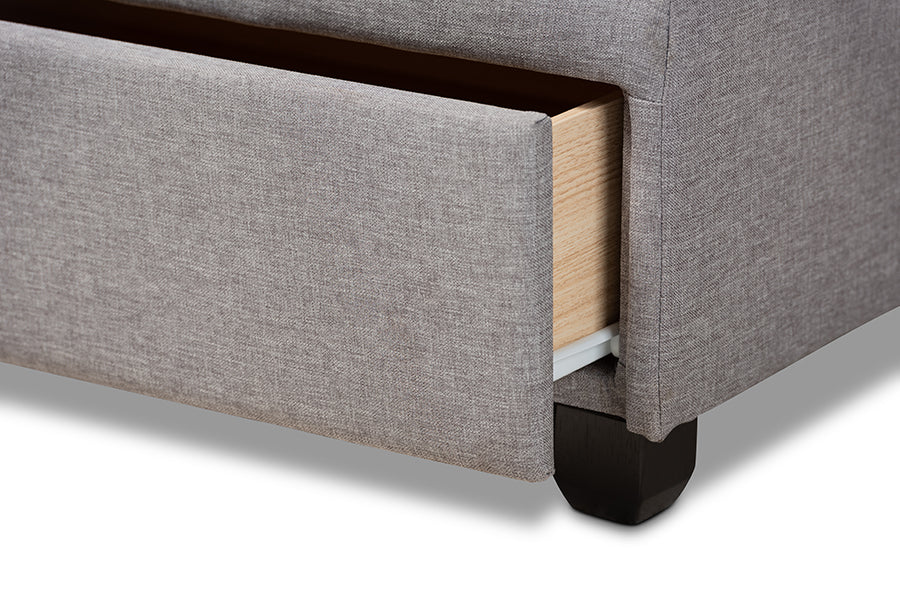 Baxton Studio Larese Light Grey Fabric Upholstered 2-Drawer King Size Platform Storage Bed