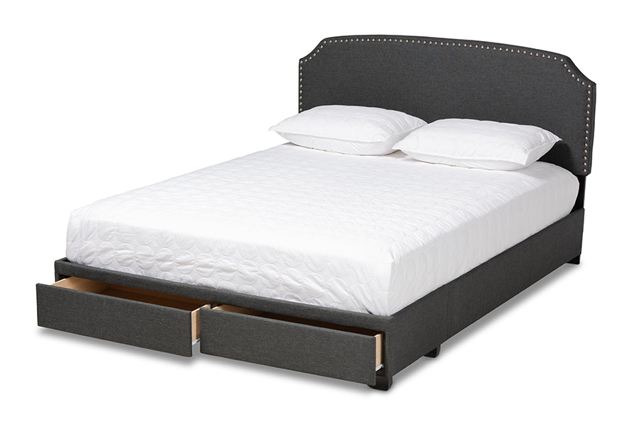 Baxton Studio Larese Dark Grey Fabric Upholstered 2-Drawer Queen Size Platform Storage Bed