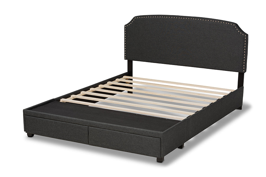Baxton Studio Larese Dark Grey Fabric Upholstered 2-Drawer Queen Size Platform Storage Bed