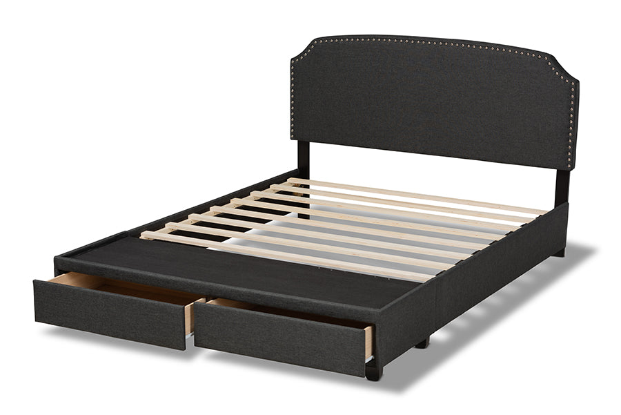 Baxton Studio Larese Dark Grey Fabric Upholstered 2-Drawer Queen Size Platform Storage Bed