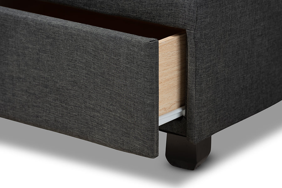 Baxton Studio Larese Dark Grey Fabric Upholstered 2-Drawer Queen Size Platform Storage Bed
