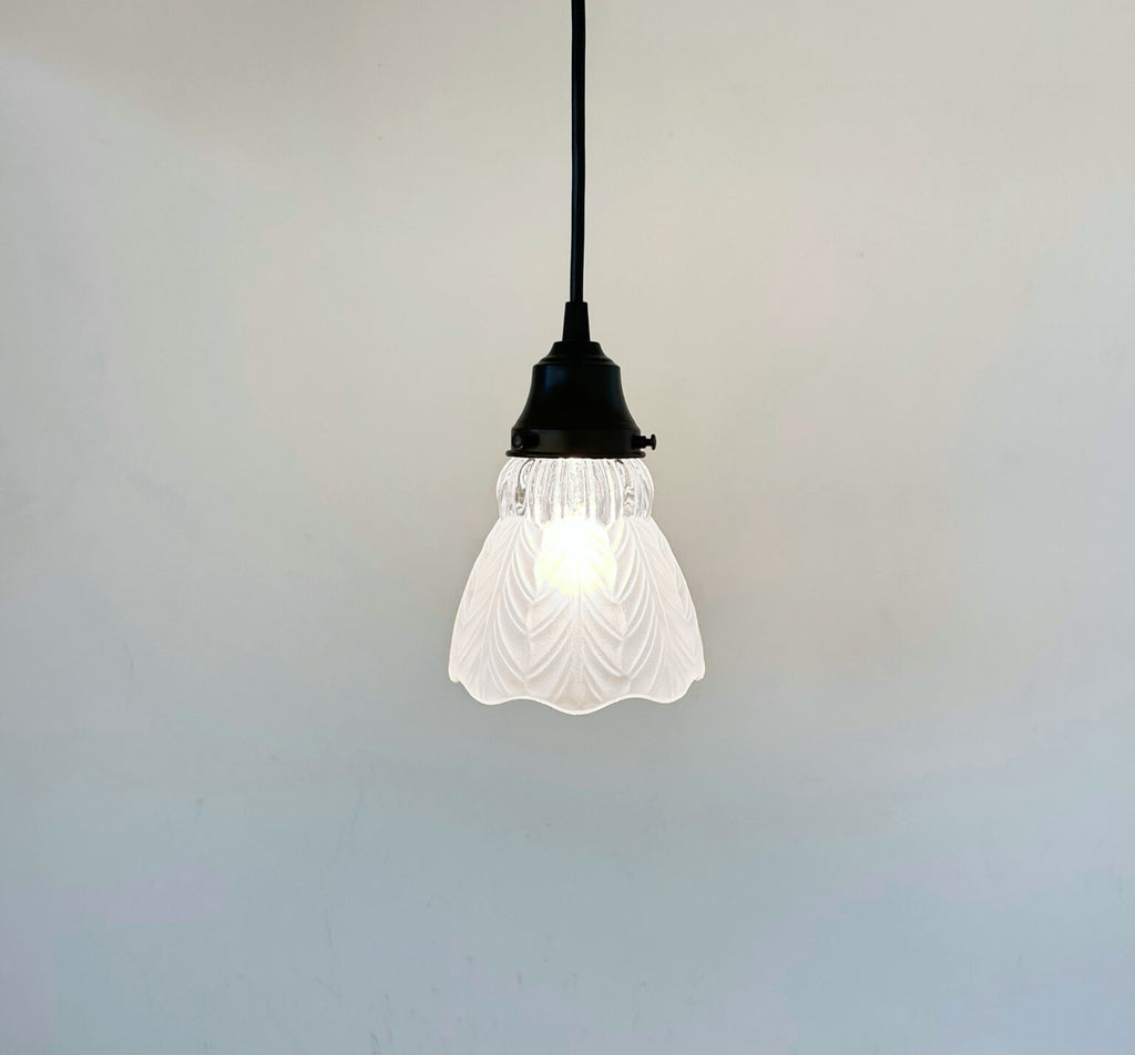 Frosted Leaf and Clear Ribbed Glass Pendant