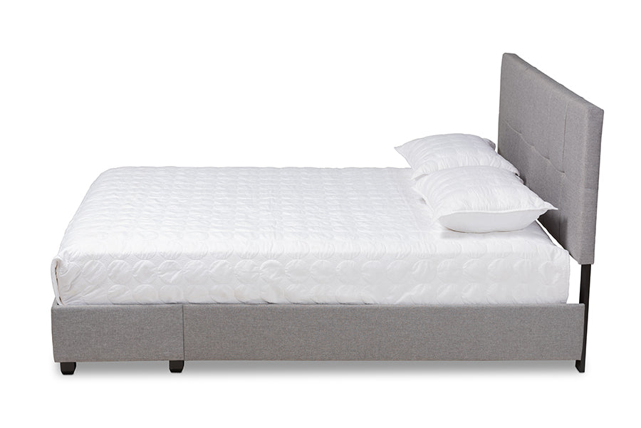 Baxton Studio Netti Light Grey Fabric Upholstered 2-Drawer Queen Size Platform Storage Bed