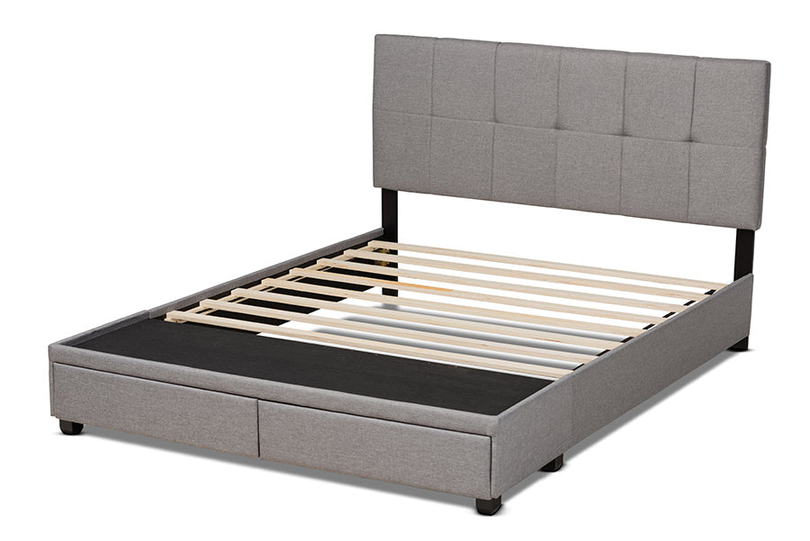 Baxton Studio Netti Light Grey Fabric Upholstered 2-Drawer Queen Size Platform Storage Bed