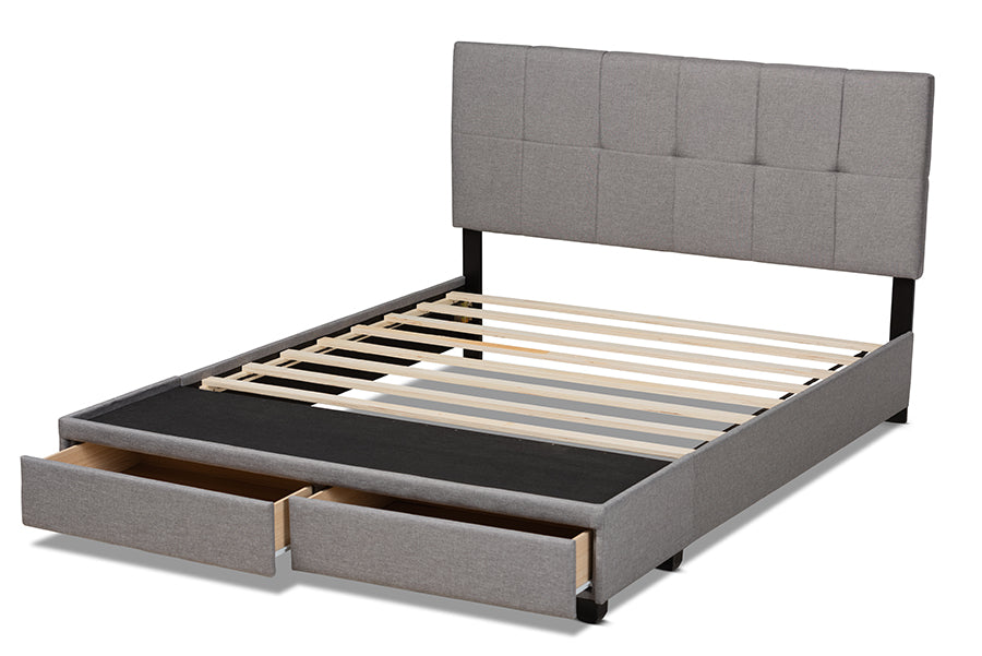 Baxton Studio Netti Light Grey Fabric Upholstered 2-Drawer King Size Platform Storage Bed