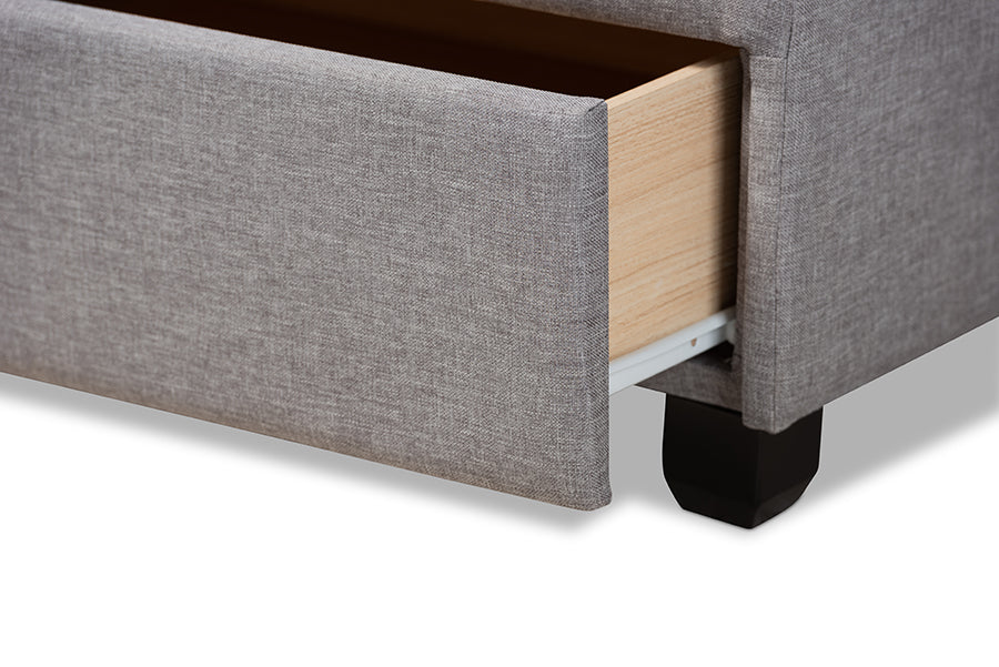 Baxton Studio Netti Light Grey Fabric Upholstered 2-Drawer King Size Platform Storage Bed