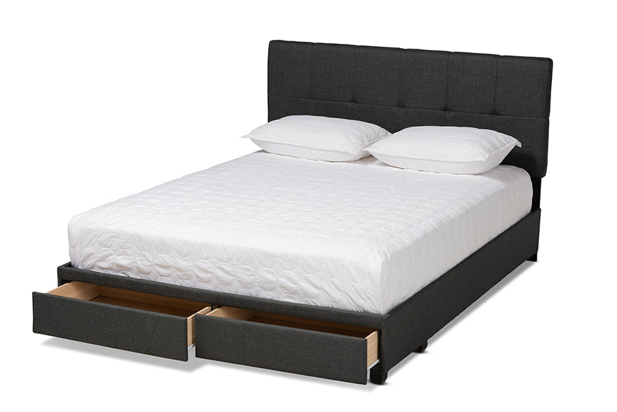 Baxton Studio Netti Dark Grey Fabric Upholstered 2-Drawer King Size Platform Storage Bed