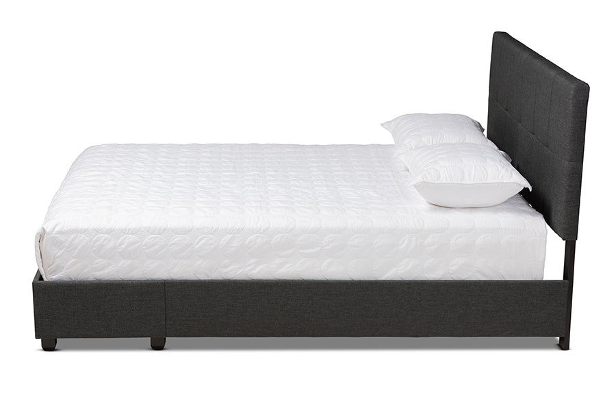 Baxton Studio Netti Dark Grey Fabric Upholstered 2-Drawer King Size Platform Storage Bed
