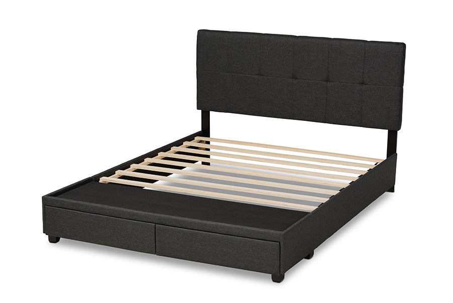 Baxton Studio Netti Dark Grey Fabric Upholstered 2-Drawer King Size Platform Storage Bed