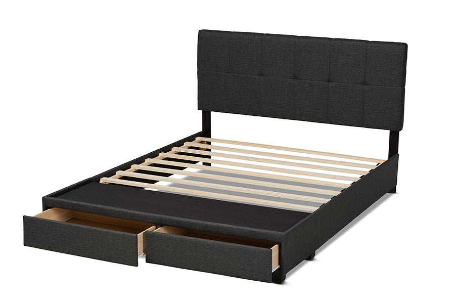 Baxton Studio Netti Dark Grey Fabric Upholstered 2-Drawer King Size Platform Storage Bed