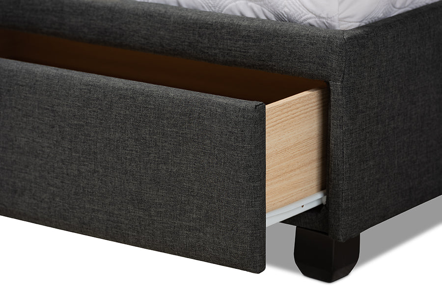 Baxton Studio Netti Dark Grey Fabric Upholstered 2-Drawer King Size Platform Storage Bed